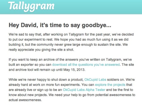 tallygram shuts down